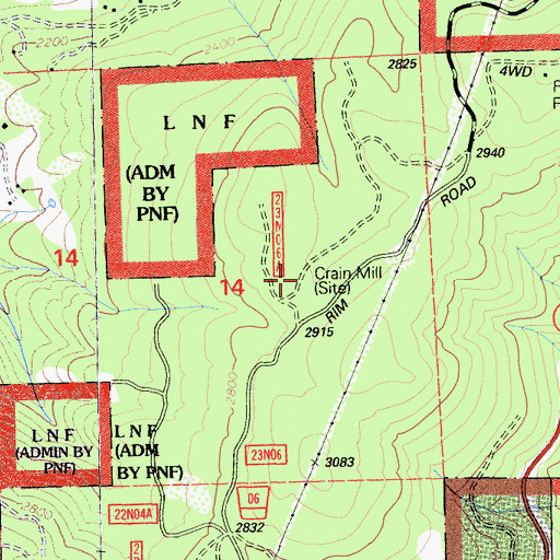 Topographic Map of Crain Mill, CA