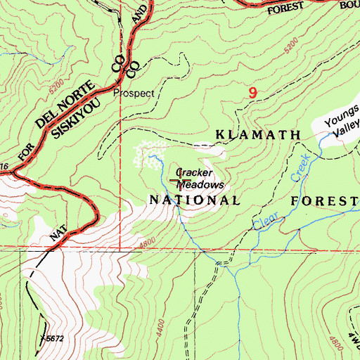 Topographic Map of Craker Meadows, CA