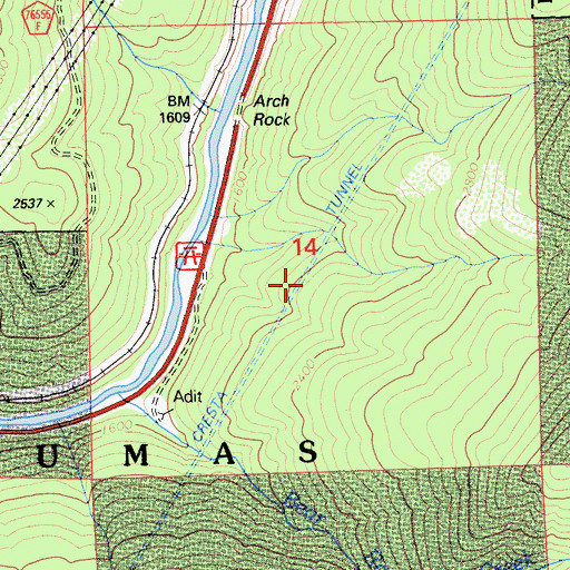 Topographic Map of Cresta Tunnel, CA