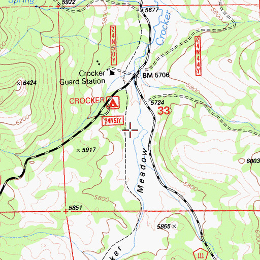 Topographic Map of Crocker Meadow, CA