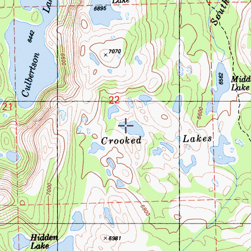 Topographic Map of Crooked Lakes, CA