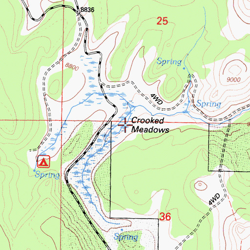 Topographic Map of Crooked Meadows, CA