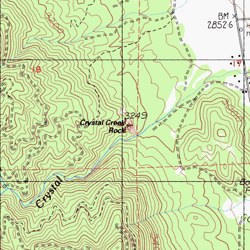 Topographic Map of Crystal Creek Rock, CA