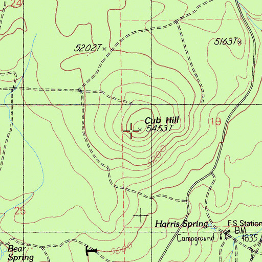 Topographic Map of Cub Hill, CA