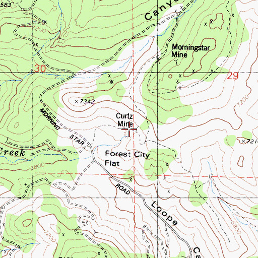 Topographic Map of Curtz Mine, CA