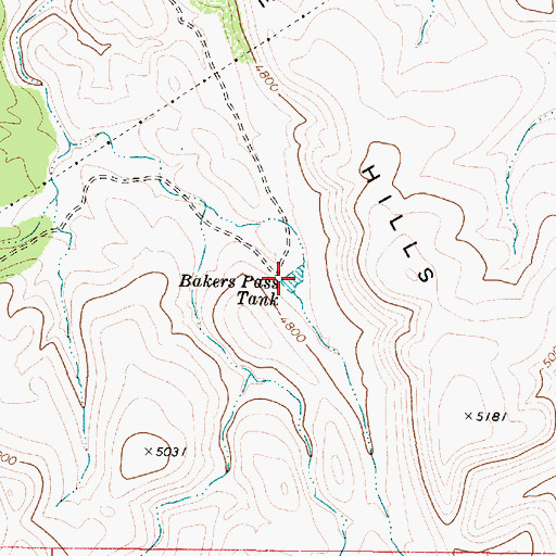 Topographic Map of Bakers Pass Tank, AZ