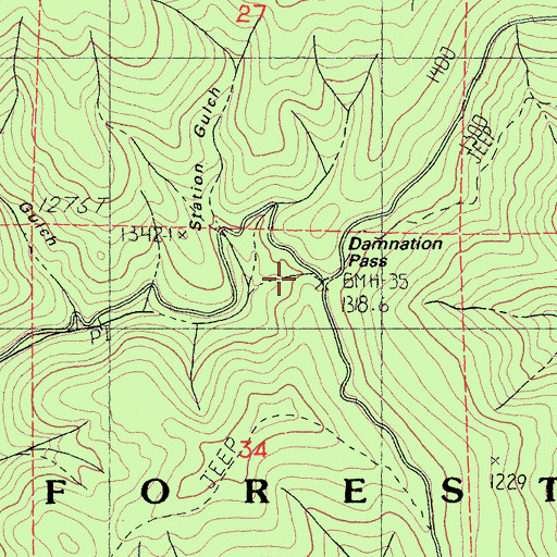 Topographic Map of Damnation Pass, CA