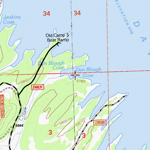 Topographic Map of Dan Blough Cove, CA