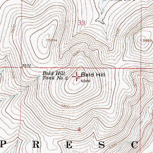 Topographic Map of Bald Hill, AZ