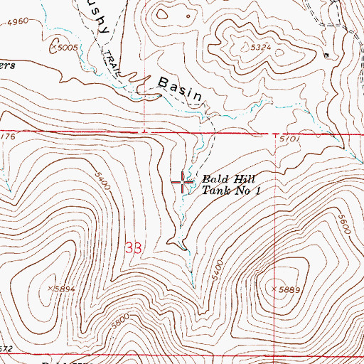 Topographic Map of Bald Hill Tank Number One, AZ