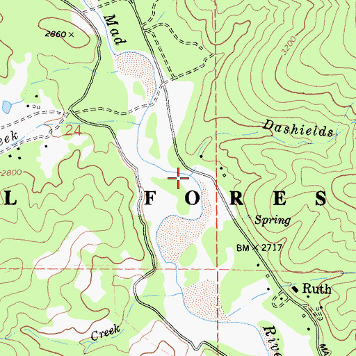 Topographic Map of Dashields Creek, CA