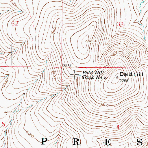 Topographic Map of Bald Hill Tank Number Two, AZ