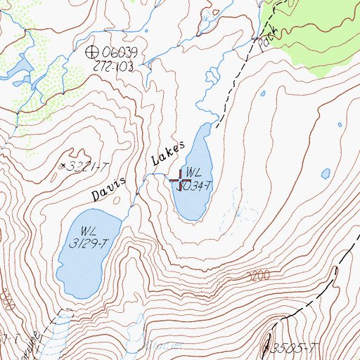 Topographic Map of Davis Lakes, CA