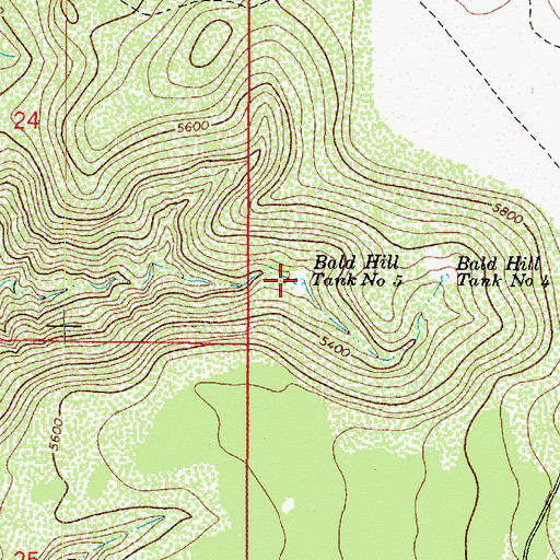 Topographic Map of Bald Hill Tank Number Five, AZ
