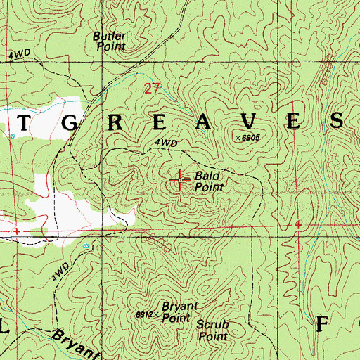 Topographic Map of Bald Point, AZ