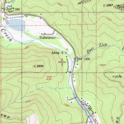 Topographic Map of Deer Lick Creek, CA