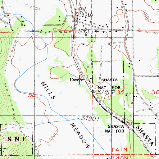 Topographic Map of Deetz, CA