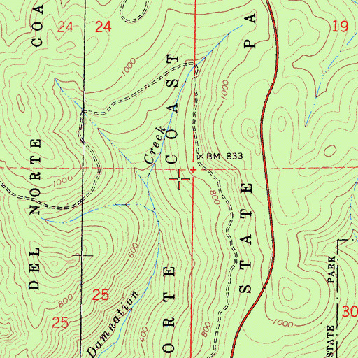 Topographic Map of Del Norte Coast Redwoods State Park, CA