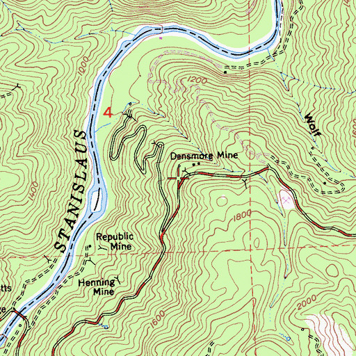 Topographic Map of Densmore Mine, CA