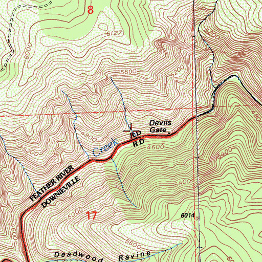 Topographic Map of Devils Gate, CA