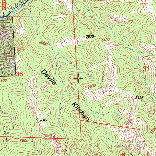 Topographic Map of Devils Kitchen, CA