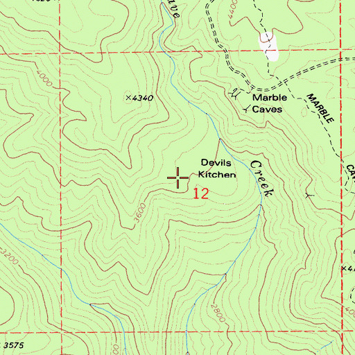 Topographic Map of Devils Kitchen, CA