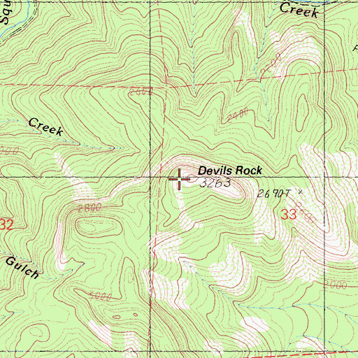 Topographic Map of Devils Rock, CA