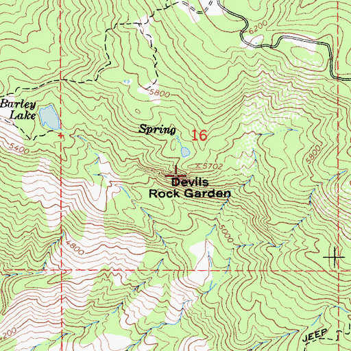 Topographic Map of Devils Rock Garden, CA