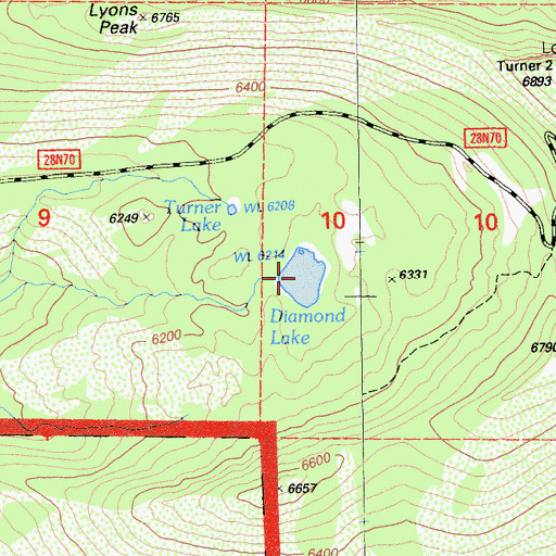Topographic Map of Diamond Lake, CA