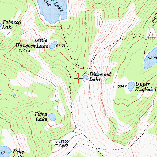 Topographic Map of Diamond Lake, CA