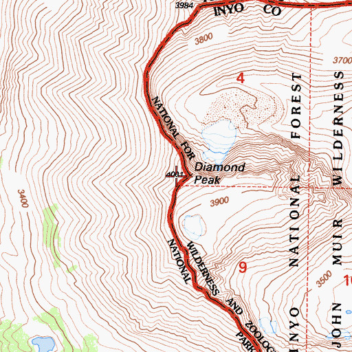 Topographic Map of Diamond Peak, CA