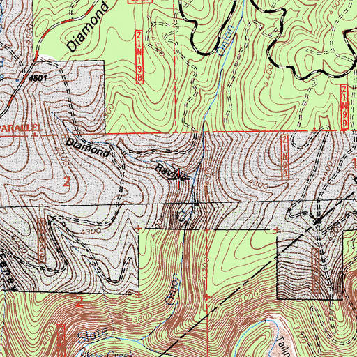 Topographic Map of Diamond Ravine, CA
