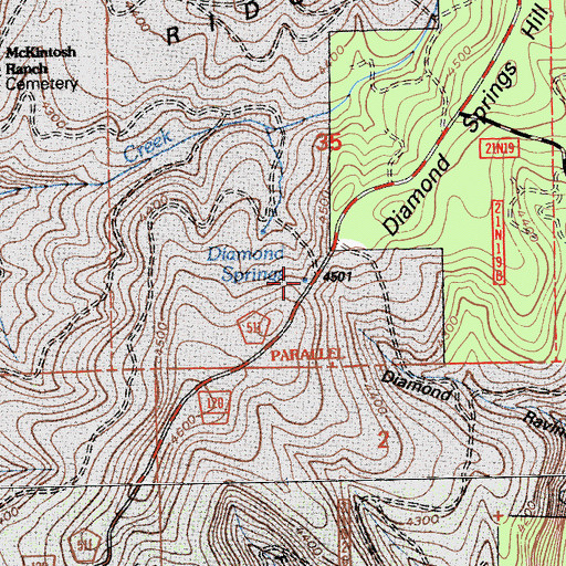 Topographic Map of Diamond Springs, CA