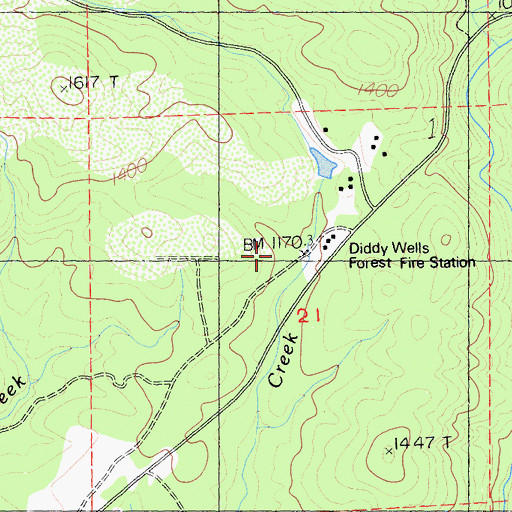 Topographic Map of Diddy Wells Forest Fire Station, CA