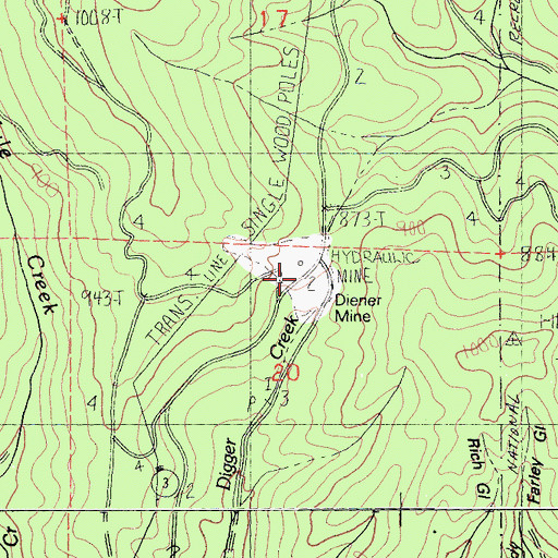 Topographic Map of Diener Mine, CA