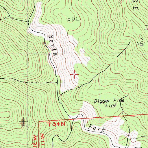 Topographic Map of Digger Pine Flat, CA