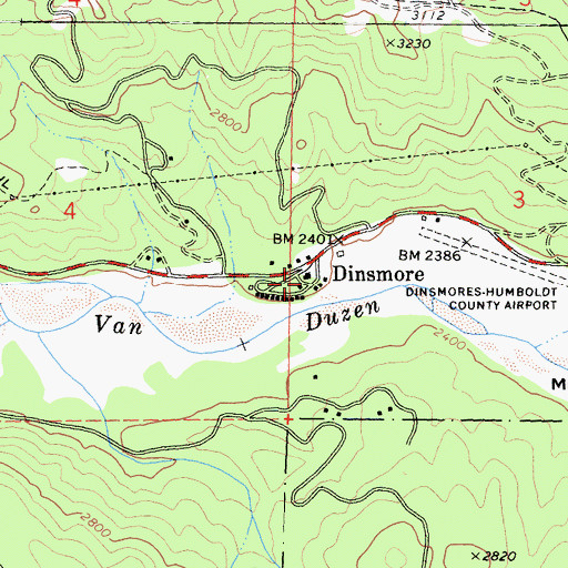 Topographic Map of Dinsmore, CA