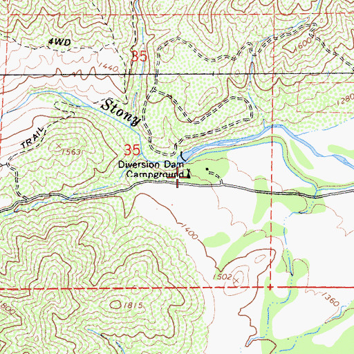Topographic Map of Diversion Dam Campground, CA