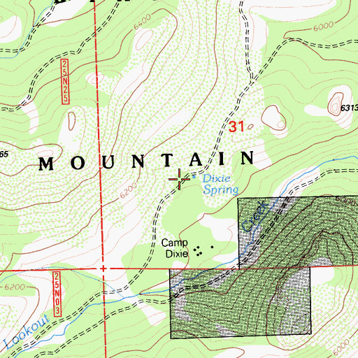 Topographic Map of Dixie Spring, CA
