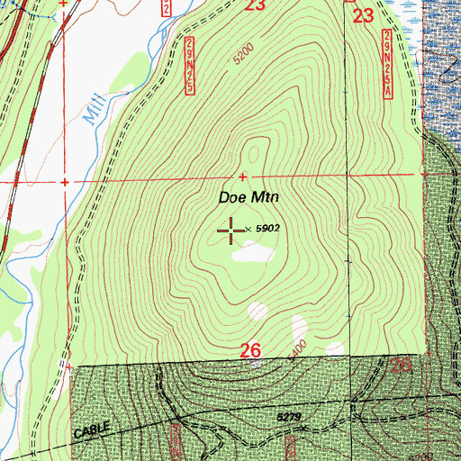 Topographic Map of Doe Mountain, CA