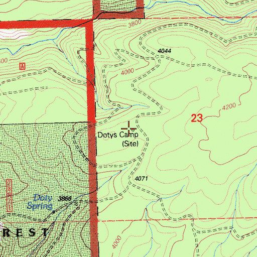 Topographic Map of Dotys Camp, CA