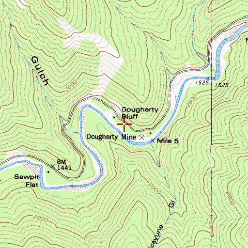 Topographic Map of Dougherty Bluff, CA