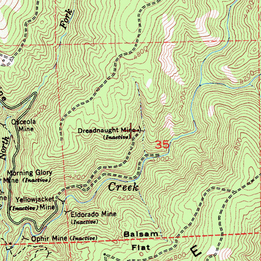 Topographic Map of Dreadnaught Mine, CA