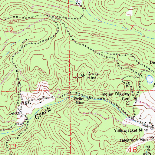 Topographic Map of Drusy Mine, CA
