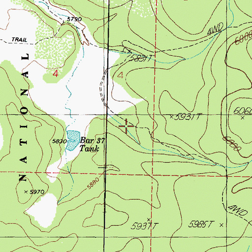 Topographic Map of Bar Thirtyseven Ranch, AZ