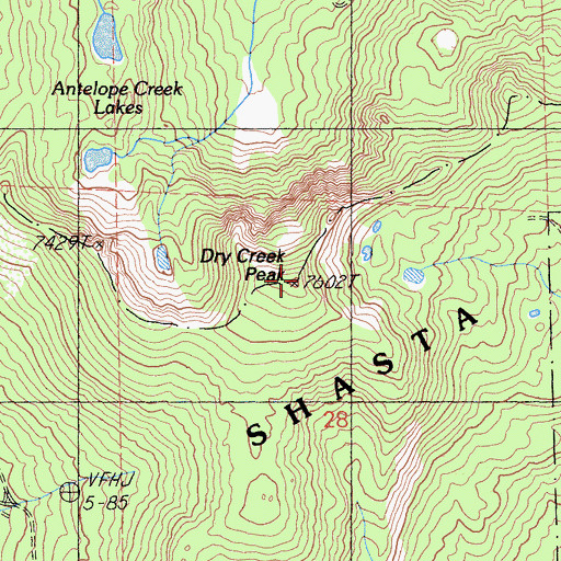 Topographic Map of Dry Creek Peak, CA