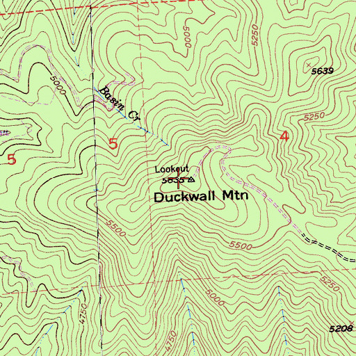 Topographic Map of Duckwall Mountain, CA