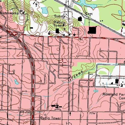 Topographic Map of Bedford Care Center of Monroe Hall, MS