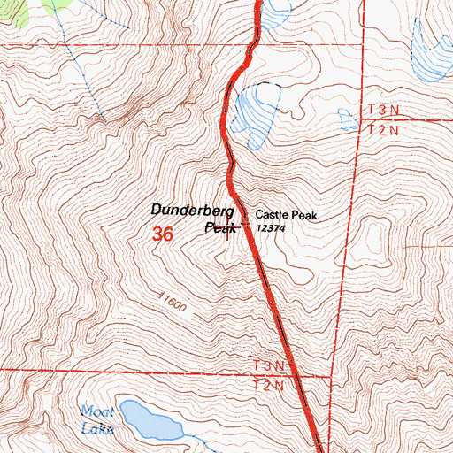 Topographic Map of Dunderberg Peak, CA