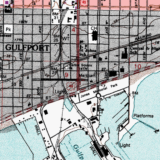 Topographic Map of Gulfport Post Office Main Branch, MS